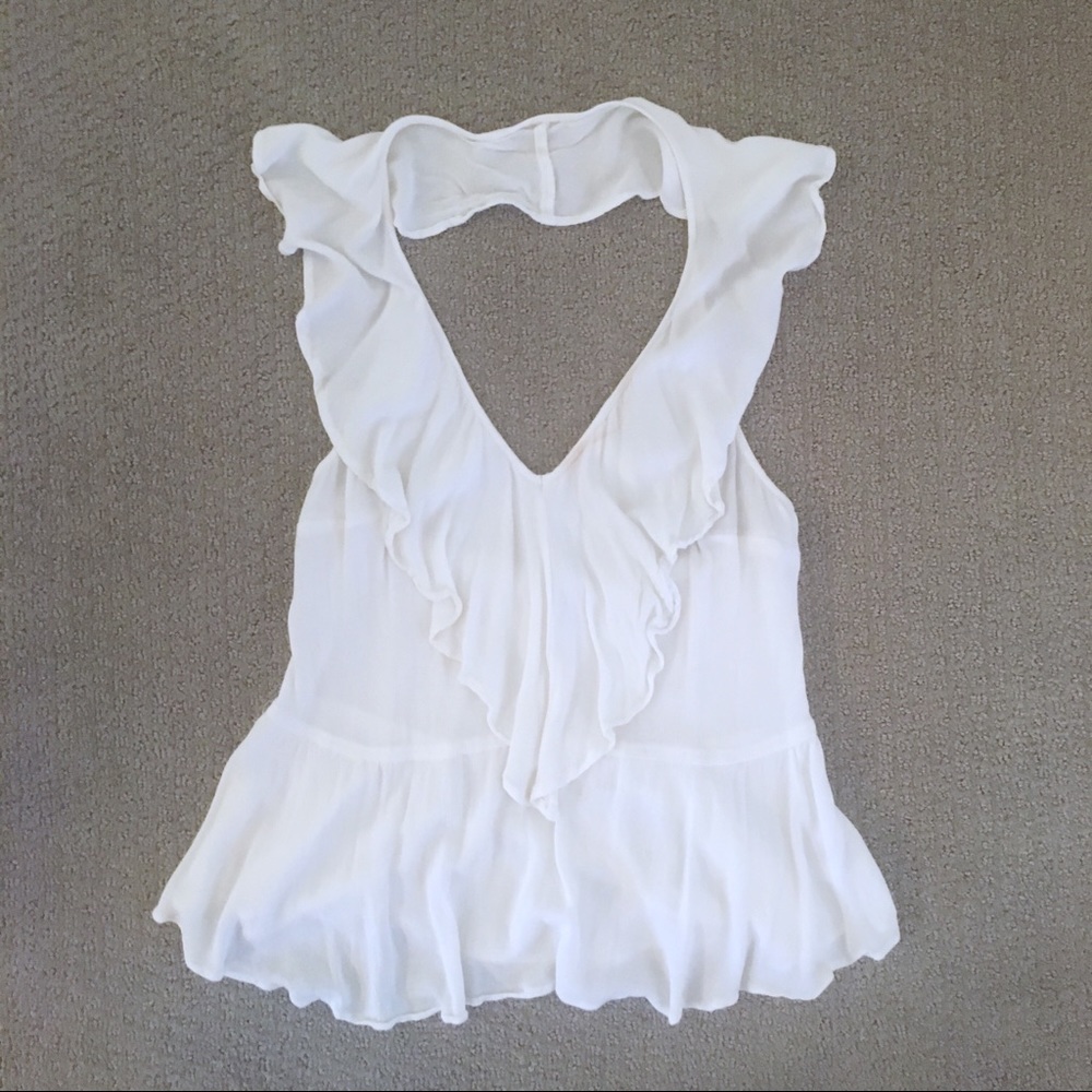 Express White Stretchy Halter Top with Ruffles